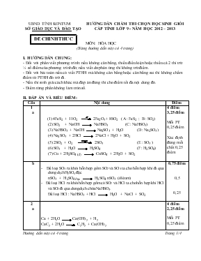 Hướng dẫn chấm thi chọn học sinh giỏi cấp tỉnh lớp 9 - Năm học 2012 2013 môn Hóa Học